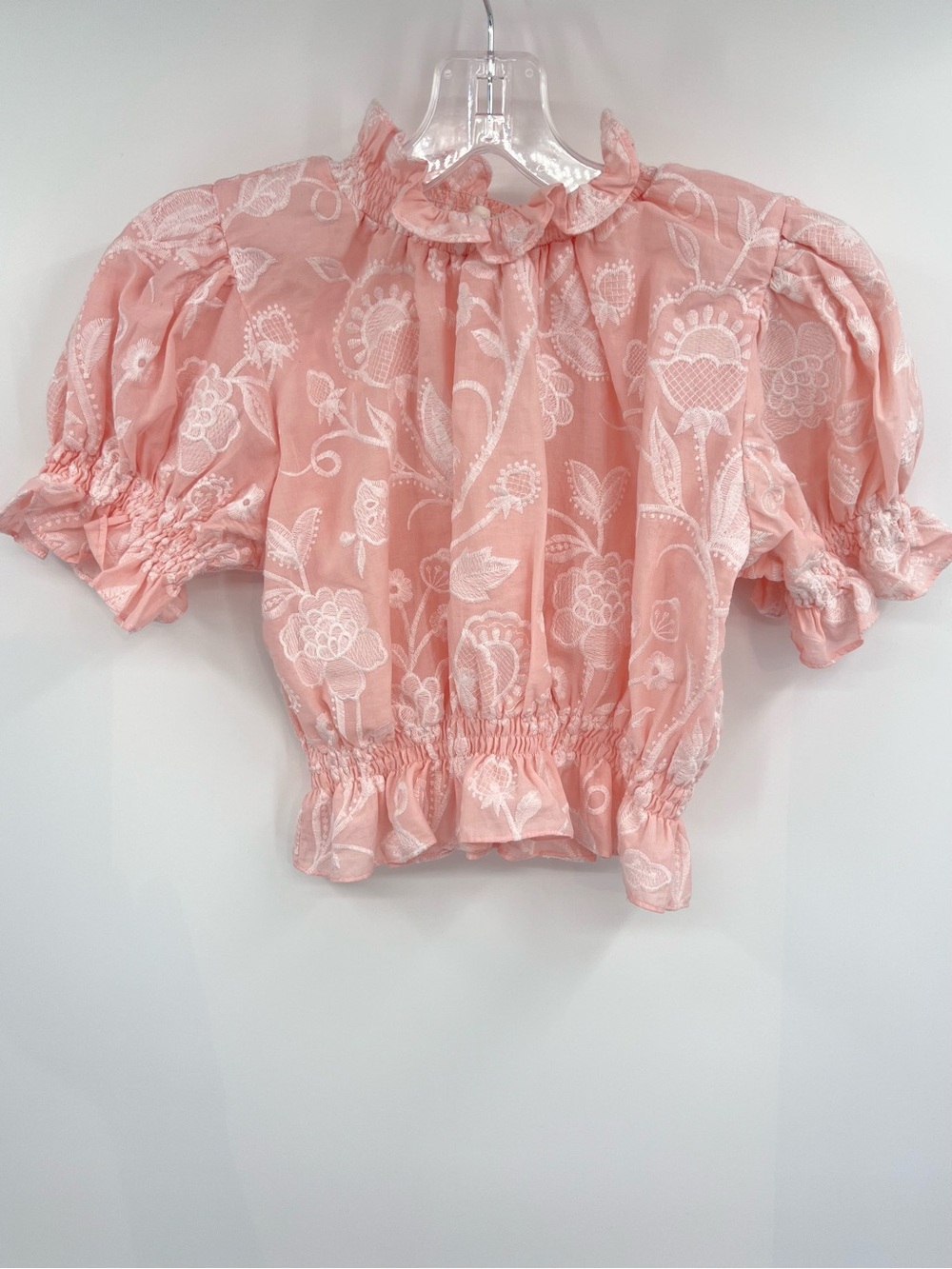 Waimari Aquarelle top - cropped embroidered smocked elastic hem S
